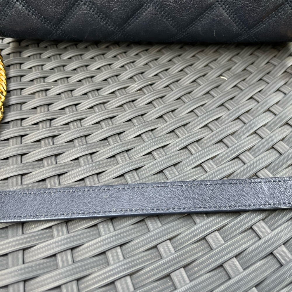 Saint Laurent  Quilted Leather Shoulder Bag in Navy with Gold YSL Logo - Picture 9 of 16